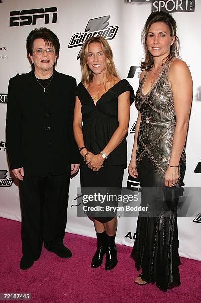 Former tennis player Billie Jean King, singer Sheryl Crow and race car driver Melanie Troxel attend the 27th Annual Salute To Women In Sports Awards...