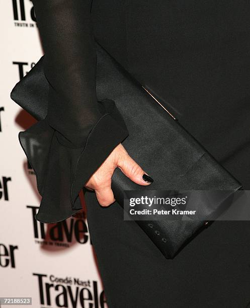 Close up of actress Marcia Gay Harden handbag as she attends the Conde Nast Traveler 19th Annual Reader's Choice Awards at The Museum of Natural...