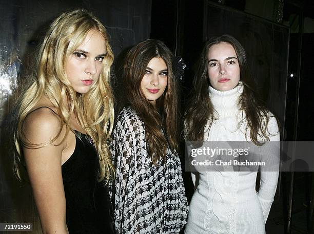 Models Natalia Bogzanova, Arina Mikalova and Ganna Makeeva attend 944 Magazine's 'Don't Tell My Booker' party at the Vanguard on October 16, 2006 in...