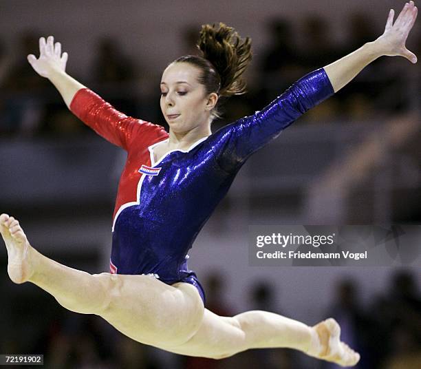 Verona van de Leur of Netherlands performs on the beam in the womens qualification during the World Artistic Gymnastics Championships at the NRGi...