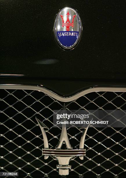 The logo of Italian auto manufacturer Maserati is seen on the grill of a model on display at the South Florida International Auto Show in Miami Beach...