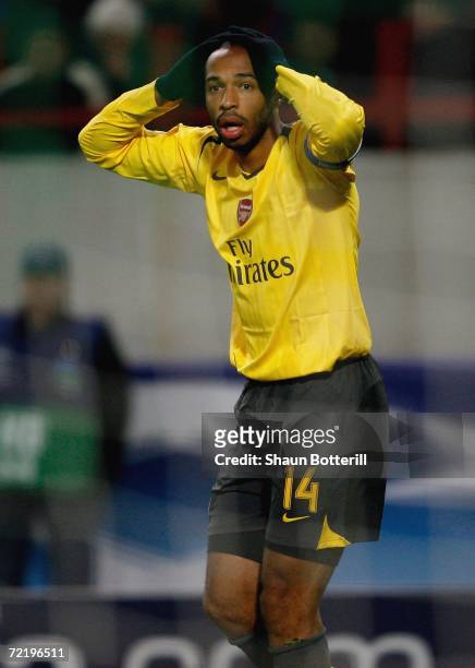 Thierry Henry, the Arsenal captain, shows his surprised after his goal was disallowed during the UEFA Champions League Group G match between CSKA...