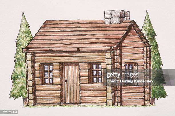 log cabin, front view. - shack stock illustrations