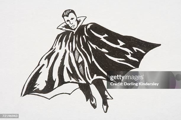 count dracula in a pleated cape with high collar. - count dracula stock-grafiken, -clipart, -cartoons und -symbole