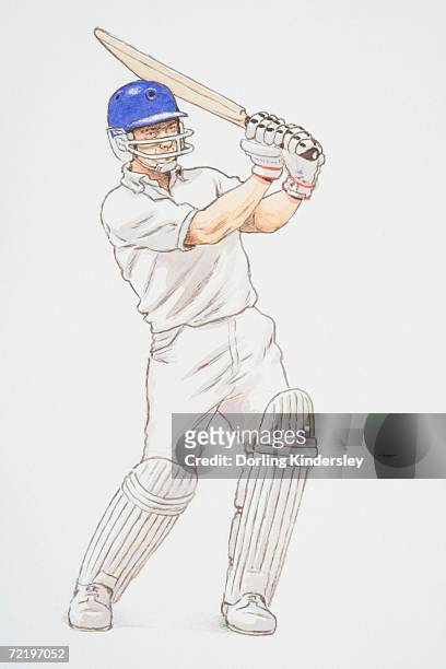 cricket player swinging his bat. - cricket player white background stock-grafiken, -clipart, -cartoons und -symbole