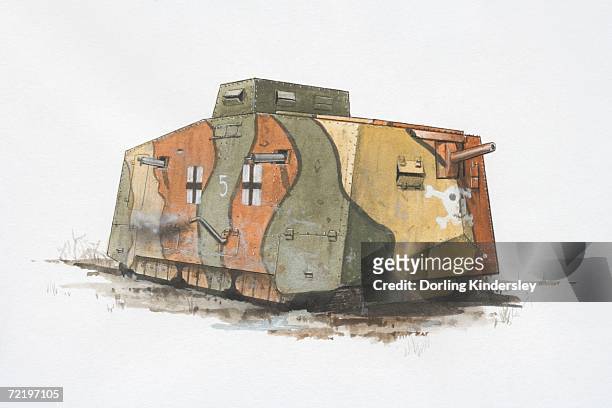 ilustraciones, imágenes clip art, dibujos animados e iconos de stock de a7v, german army tank. - ww1 tank