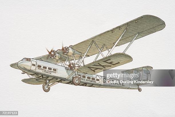 four engine biplane in flight. - biplane stock illustrations