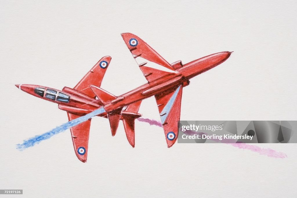 Red jets flying in formation spewing coloured smoke behind them.