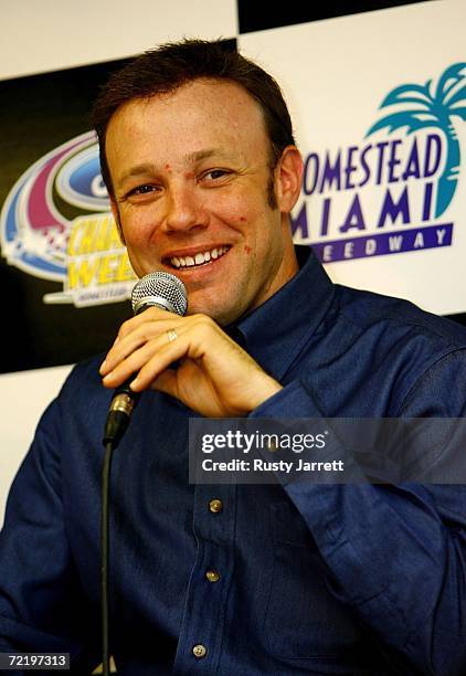 Matt Kenseth, driver of the DeWalt Ford, speaks to the media during NASCAR Nextel Cup Series testing at Homestead-Miami Speedway on October 17, 2006...