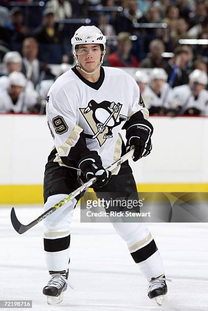 Kristopher Letang of the Pittsburgh Penguins skates during a preseason game against the Buffalo Sabres at HSBC Arena on September 30, 2006 in...
