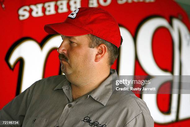 Tony Eury Jr., crew chiefr of the Budweiser Chevrolet driven by Dale Earnhardt Jr., in the garage during NASCAR Nextel Cup Series testing at...