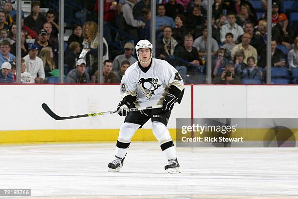 Kristopher Letang of the Pittsburgh Penguins skates during a preseason game against the Buffalo Sabres at HSBC Arena on September 30, 2006 in...