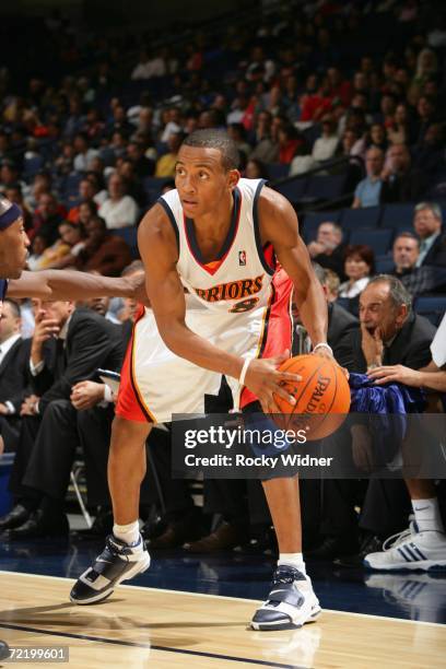Monta Ellis of the Golden State Warriors looks to make a move during a preseason game against Efes Pilsen at the Arena in Oakland on October 12, 2006...