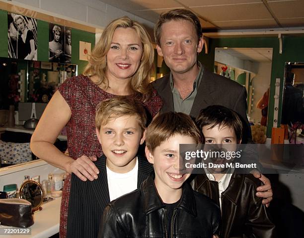 Actress Kim Cattrall and Actor Douglas Henshall with Oliver Coopersmith, Joe Ashman and Adam Brown attend the press night of The Cryptogram, at the...