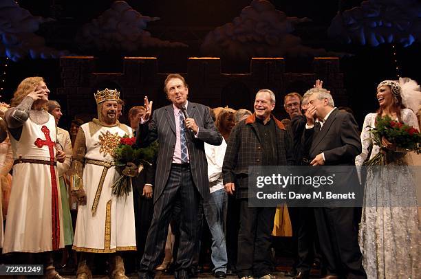 The cast including Eric Idle, Terry Gilliam, Michael Palin, Tim Curry, Hannah Waddingham and Terry Jones attend the West End premiere of Spamalot, at...