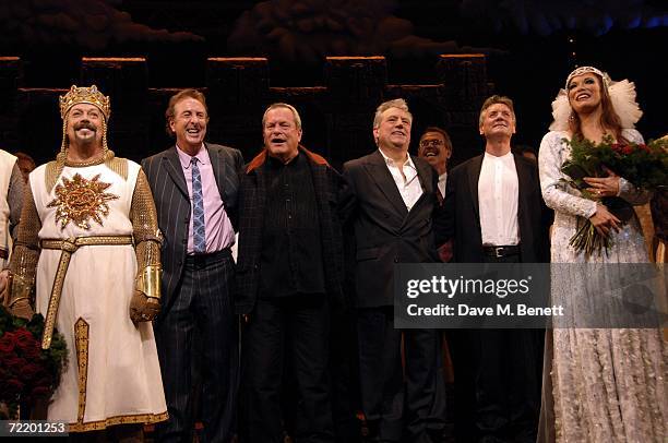 The cast including Eric Idle, Terry Gilliam, Michael Palin, Tim Curry, Hannah Waddingham and Terry Jones attend the West End premiere of Spamalot, at...