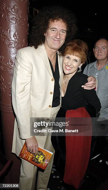 Former guitarist of the band Queen, Brian May and Anita Dobson attend the West End premiere of Spamalot, at the Palace Theatre October 17, 2006 in...