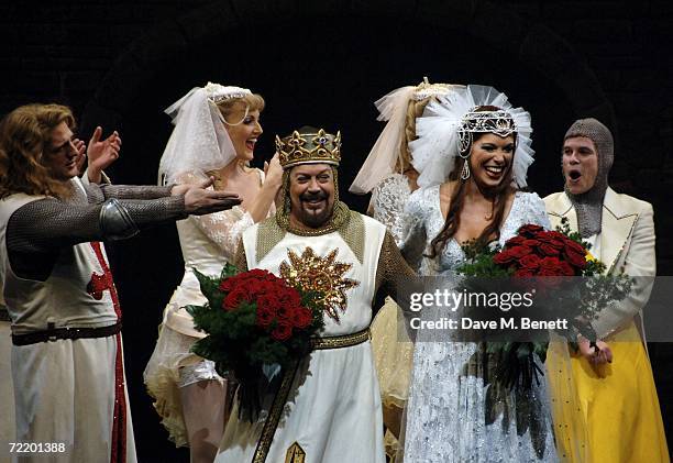 Tim Curry and Hannah Waddingham on stage at the West End premiere of Spamalot, at the Palace Theatre October 17, 2006 in London, England.