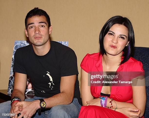 Alfonso "Poncho" Herrera Rodriguez and Maite Perroni Beoriequi of the group RBD pose during a press conference on October 17, 2006 in Miami Beach,...