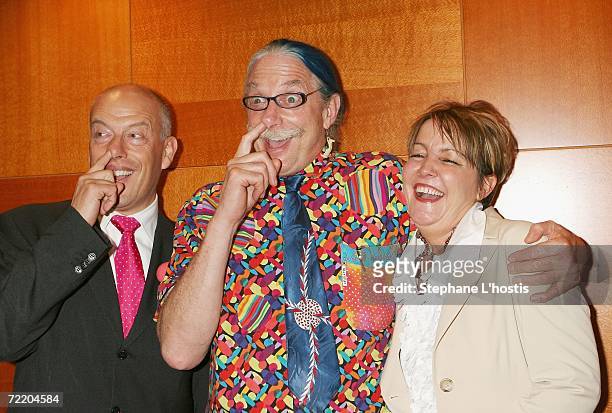 Max Martin, Patch Adams and Susan Welch pose at the An Evening With Patch Adams Fundraiser at the Sofitel Wentworth on October 18, 2006 in Sydney,...