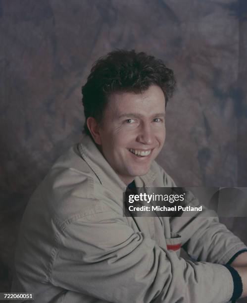 English singer and songwriter Tom Robinson posed in a studio in 1987. Tom Robinson was singer and bass player in the Tom Robinson Band.