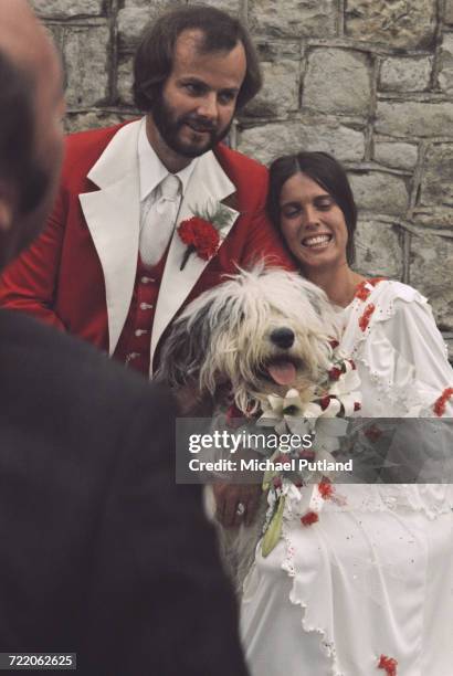 John Peel and wife Sheila Gilhooly with their Old English Sheepdog 'Woggle' serving as a bridesmaid at their wedding, Regents Park, London, 31st...