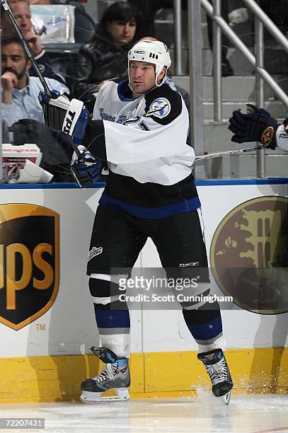 Tim Taylor of the Tampa Bay Lightning skates along the sideboards during their season opening game against the Atlanta Thrashers on October 5, 2006...