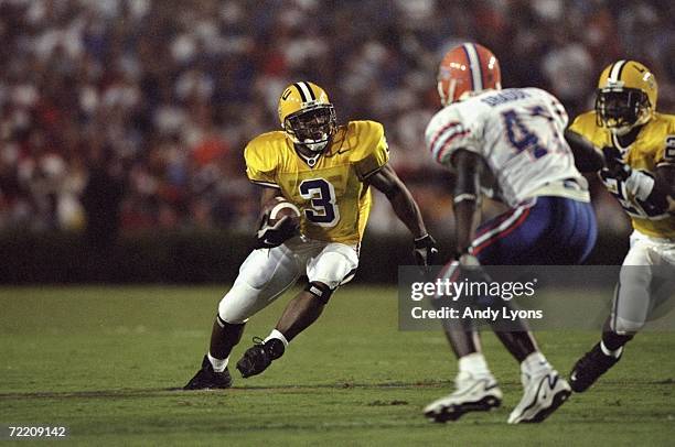 Tailback Kevin Faulk of the LSU Tigers in action during the game against the Florida Gators at Florida Field in Gainesville, Florida. The Gators...