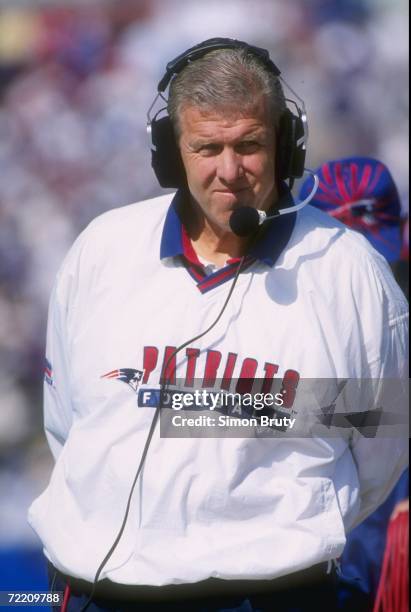 Head coach Bill Parcells of the New England Patriots looks on from the sideline as he watchs a play in the Patriots 27-22 loss to the Washington...