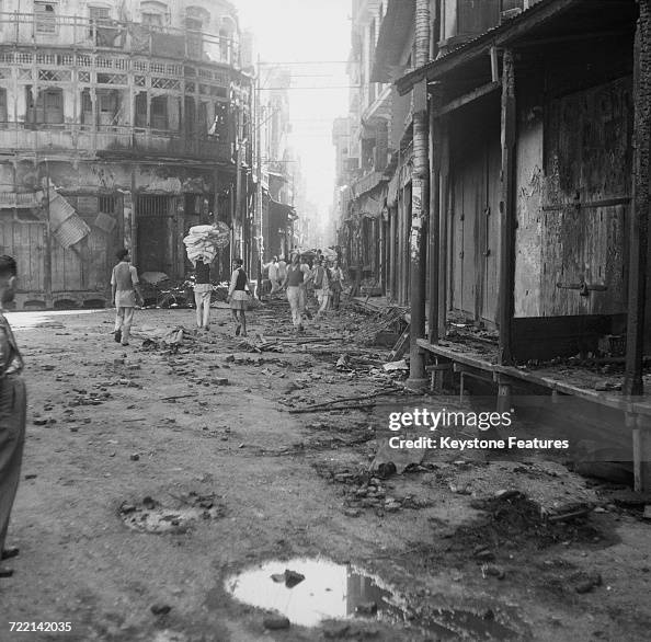 Communal Riots Cause Wrecked buildings after communal riots in Amritsar, Punjab, during ...