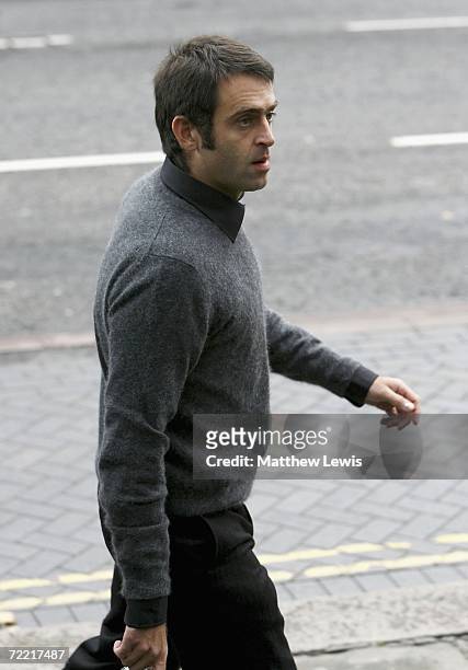 Snooker player Ronnie O'Sullivan attends the funeral of Paul Hunter at Leeds Parish Church on October 19, 2006 in Leeds, England. The three-time...