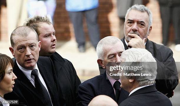 Steve Davis, Stephen Lee and John Virgo attend the funeral of Paul Hunter at Leeds Parish Church on October 19, 2006 in Leeds, England. The...