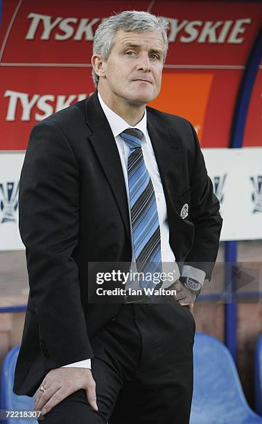 Blackburn Rovers manager Mark Hughes looks on during the UEFA Cup match between Wisla Krakow and Blackburn Rovers at Wisly stadium on October 19,...