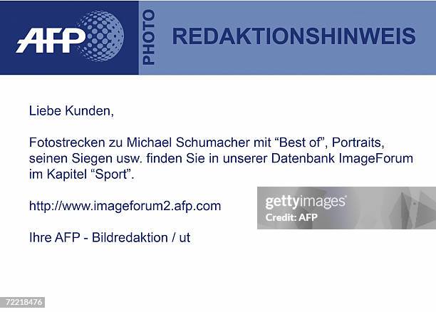 Liebe Kunden, Fotostrecken zu Michael Schumacher mit "Best of", Portraits, seinen Siegen usw., finden sie in unserer Datenbank ImageForum im Kapitel...