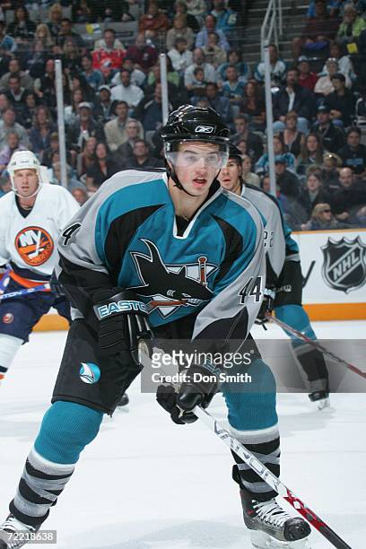 Marc-Edouard Vlasic of the San Jose Sharks skates during the game against the New York Islanders on October 16, 2006 at the HP Pavilion in San Jose,...