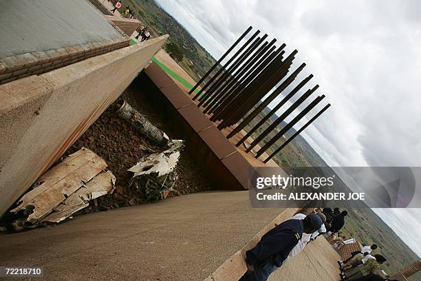 Fragments of the fuselage of the crashed Tupolev-134 and wind-organ pipes dominate the memorial on the Mbuzini hillside where Mozambican President...