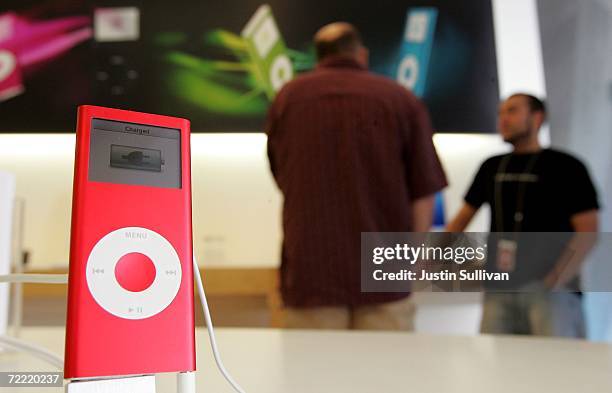 An iPod Nano is seen on display at an Apple store October 19, 2006 in Emeryville, California. Apple Computer's fourth-quarter profit rose 27 percent,...