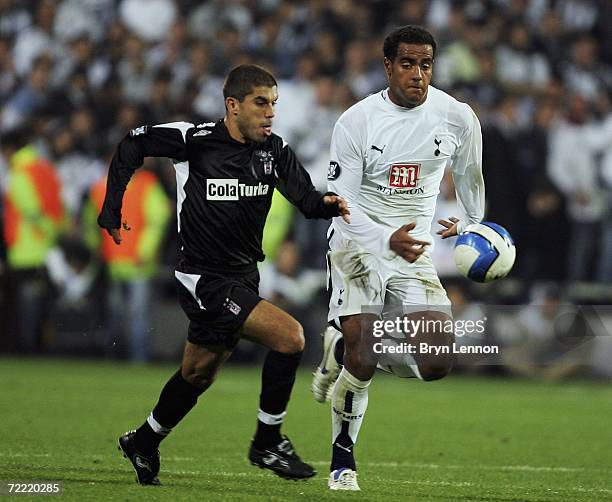 Ricardo L.Rodriguez of Besiktas tackles Tom Huddlestone of Tottenham Hortspur during the UEFA Cup Group B match between Besiktas and Tottenham...