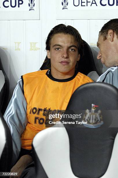 Newcastle United's Dutch Youth Goalkeeper Tim Krul sits in the duggout during the UEFA Cup Group H match between Newcastle United and Fenerbahce at...
