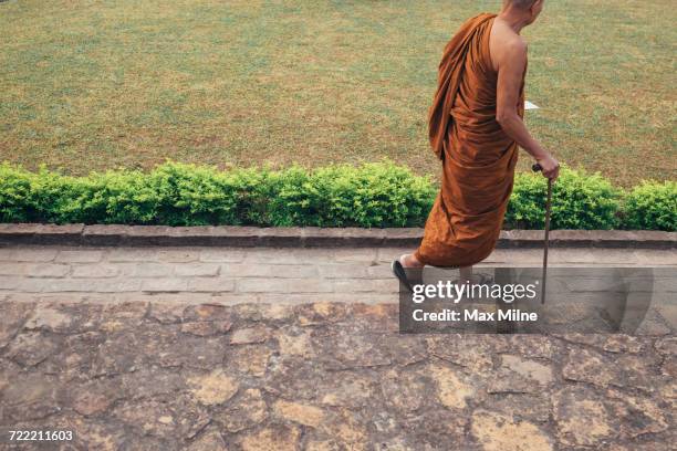 monk walking with cane - shravasti stock pictures, royalty-free photos & images