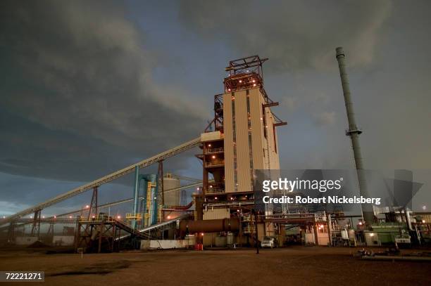 Golden evening light bathes the newly built KFx coal thermal upgrading plant that produces the company's K-Fuel June 12 in Gillette, Wyoming. The $80...