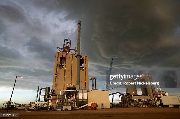 Golden evening light bathes the newly built KFx coal thermal upgrading plant that produces the company's K-Fuel June 12 in Gillette, Wyoming. The $80...
