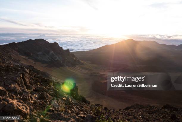 sunrise over haleakala volcano, maui, hawaii - shield volcano stock-fotos und bilder