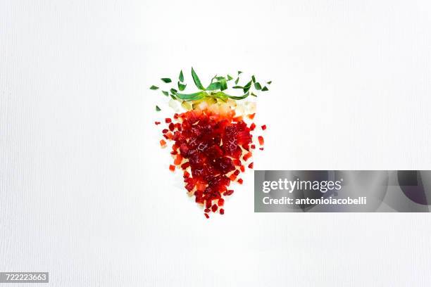 deconstructed strawberry - chopped food stock pictures, royalty-free photos & images