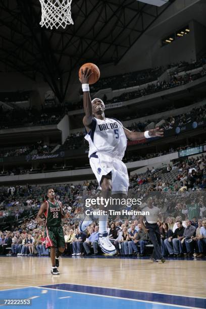 Josh Howard of the Dallas Mavericks glides to the hoop for the bucket against the Milwaukee Bucks on October 19, 2006 at the American Airlines Center...