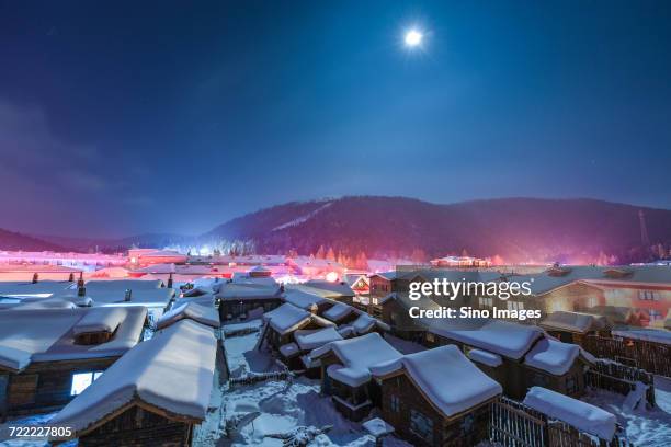 chinese village in winter at night, heilongjiang, china - heilongjiang province 個照片及圖片檔