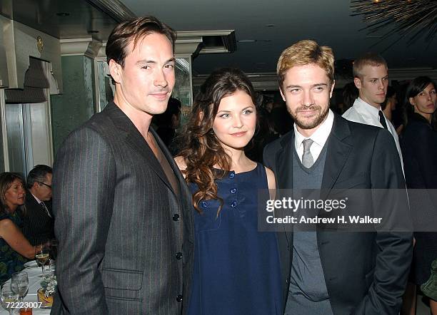 Actors Chris Klein, Ginnifer Goodwin and Topher Grace attend a Moschino dinner at Bergdorf Goodman hosted by Alexis Bryan, Nina Garcia, Ginnifer...