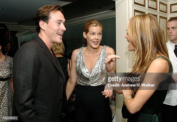 Actor Chris Klein and Mary Alice Stephenson speak with model Molly Sims at a Moschino dinner at Bergdorf Goodman hosted by Alexis Bryan, Nina Garcia,...