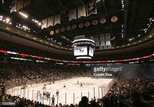 General view of the of the arena as the Boston Bruins take on the Calgary Flames in the home opener on October 19, 2006 at TD Banknorth Garden in...