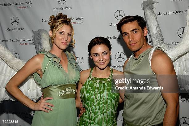 Actress Samaire Armstrong poses with the Gran Centenario angles during Mercedes Benz Fashion Week held at Smashbox Studios on October 19, 2006 in...